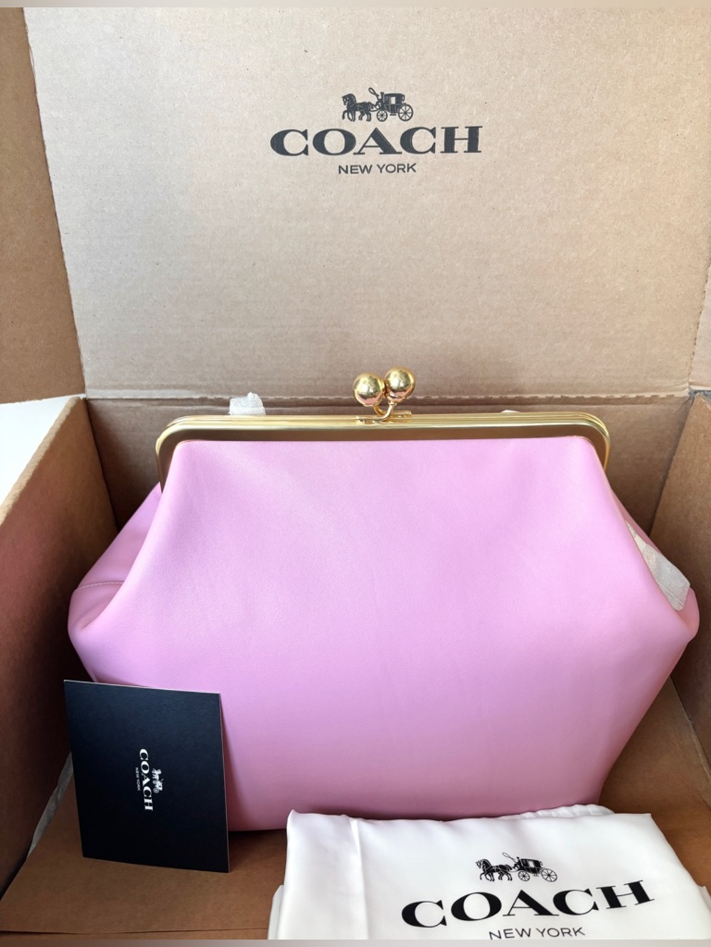 ❌SOLD❌ New Coach Kisslock Large Frame Bag Rose Pink Glovetanned Leather - Picture 3 of 16